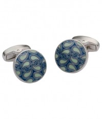 Silver and Blue Paisely Print Cufflinks