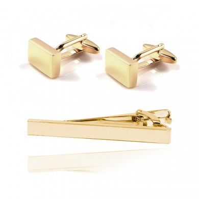 Gold Classic Cufflinks and Tie Bar Set