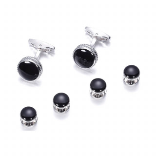 Silver and Black Ornate Border Stud Set