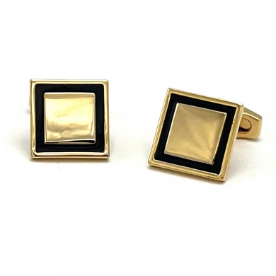 Gold Square Cufflinks With Black Border