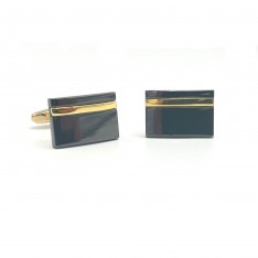 Rectangle Gunmetal Cufflinks With Gold Stripe