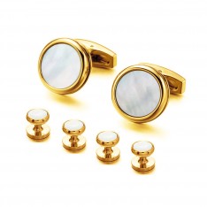 Gold and Mother of Pearl Engraveable Back Stud Set