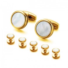 Gold and Mother of Pearl Engraveable 5 Piece Stud Set
