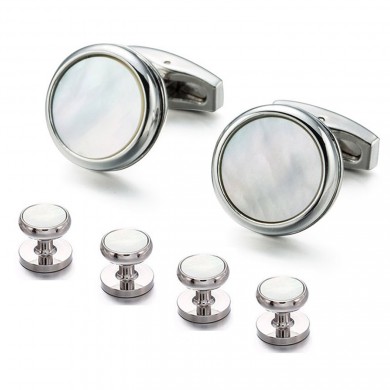 Silver and Mother of Pearl Engraveable Back Stud Set
