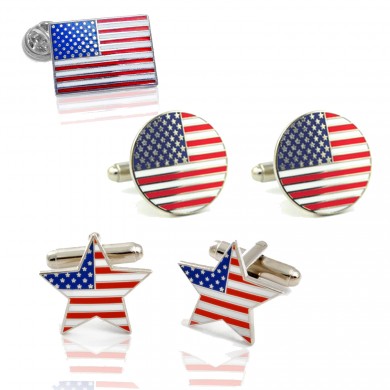 American Flag Cufflinks and Lapel Pin Set