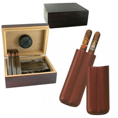 Cigar Humidor and Travel Case Set