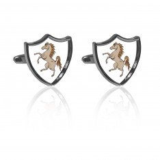 Silver Curved Shield Family Crest Cufflinks