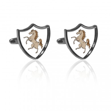 Silver Curved Shield Family Crest Cufflinks