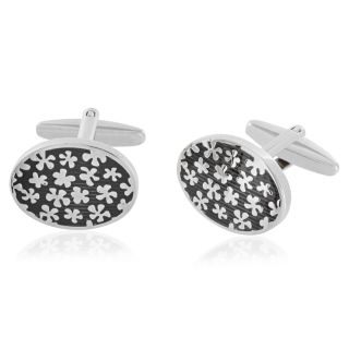 Black Oval Flower Cufflinks