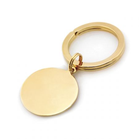 Simple 23 Karat Gold Round Engravable Keychain: Cufflinks Depot