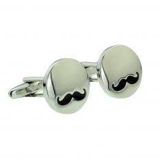 Round Silver Moustache Cufflinks