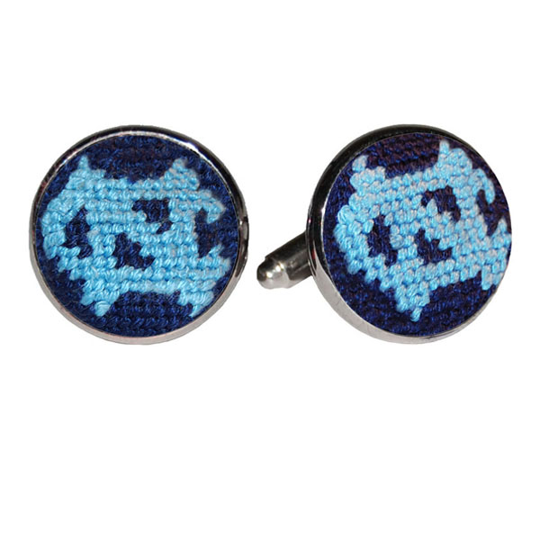 Needlepoint Tarheels Cufflinks by Smathers Branson in Red/Blue/Silver - Cufflinks Depot