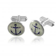 Sterling Silver Seafoam and Navy Blue Anchor Cufflinks