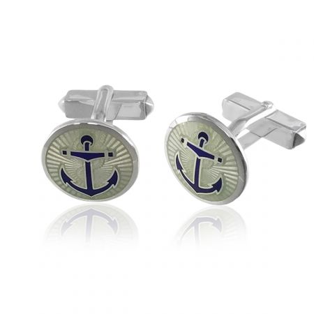 Silver Cufflinks-Navy Anchor