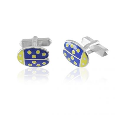 Sterling Silver Blue and Yellow Ladybug Cufflinks