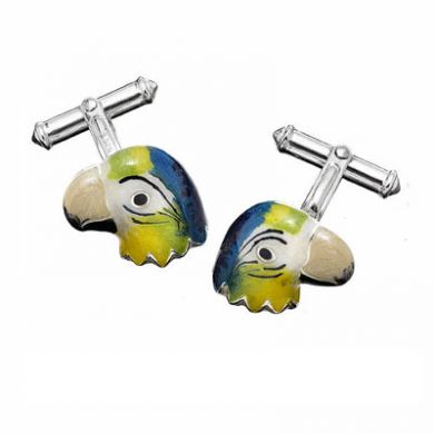 Hand Painted Sterling Silver Parrot Cufflinks