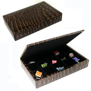 15 Pair Brown Leather Cufflink Collectors Case
