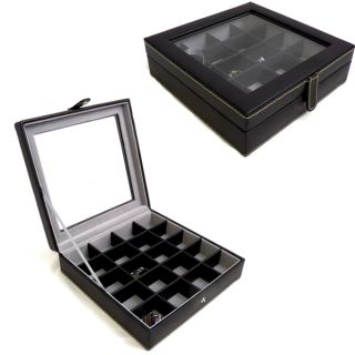 20 Pair Black Leather Cufflink Case