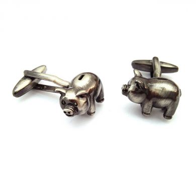 Oxidised Silver Bear and Bull Mechanical Cufflinks with Swarovski