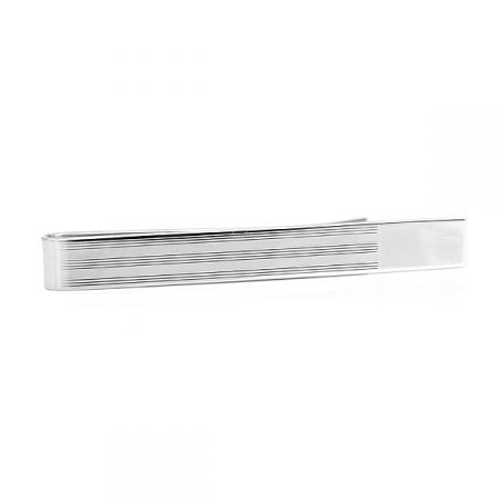 Diagonal Lines Silver Cufflink And Tie Bar Set