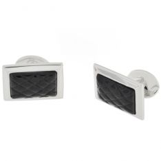 Sterling Silver Rectangular Carved Onyx Cufflinks