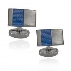 Blue Accented Silver Basket Weave Cufflinks